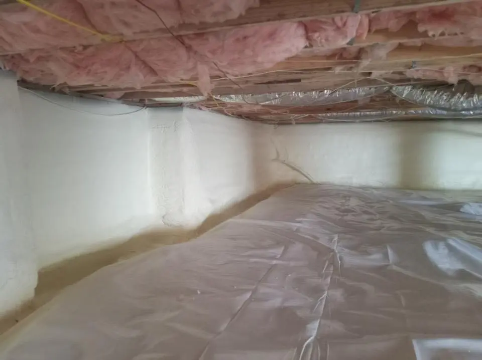 Crawl space encapsulation with closed-cell spray foam for Roof Leak Repair in Groton